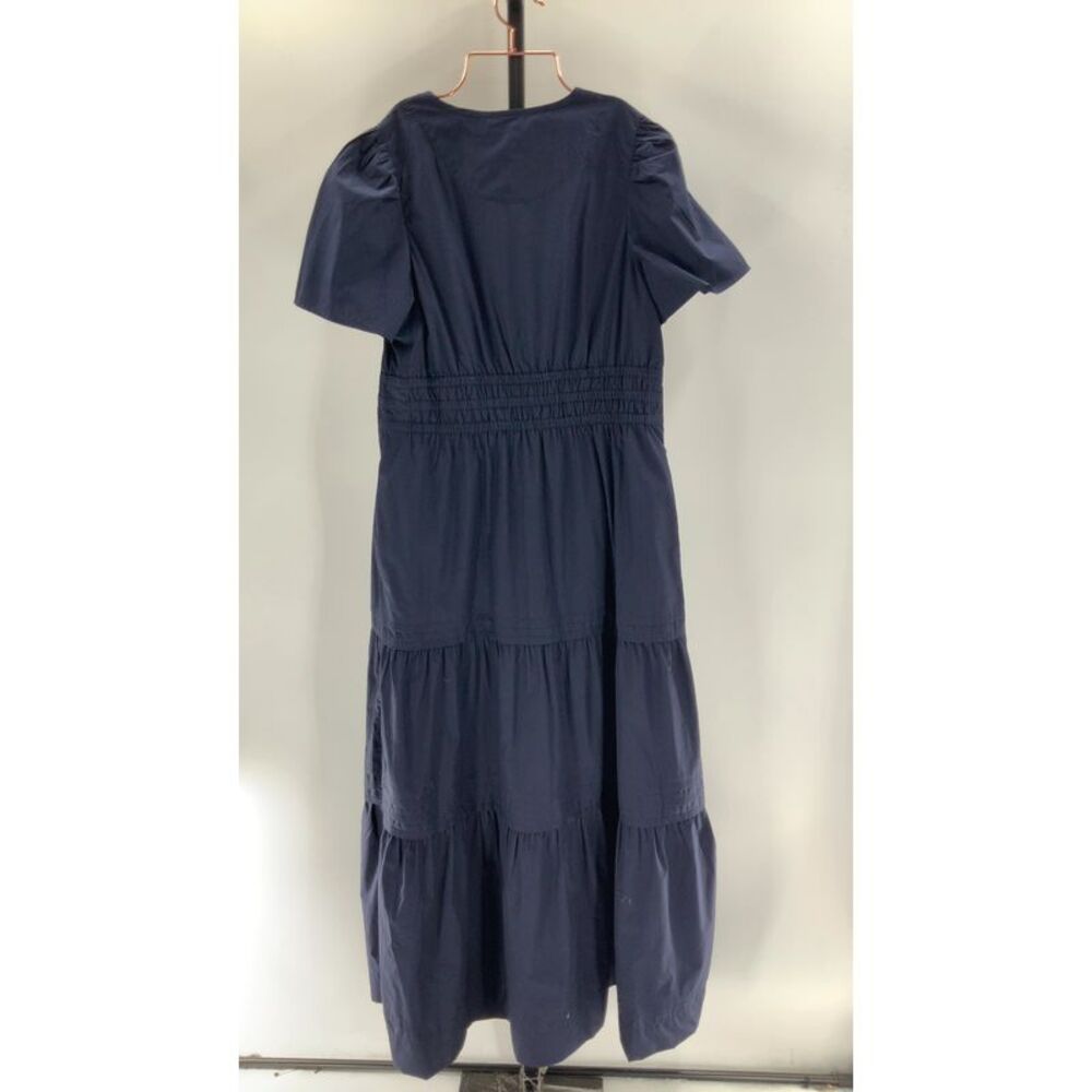 Quince Womens 100% Organic Cotton Poplin Tiered Maxi Dress Navy M - Picture 2 of 2